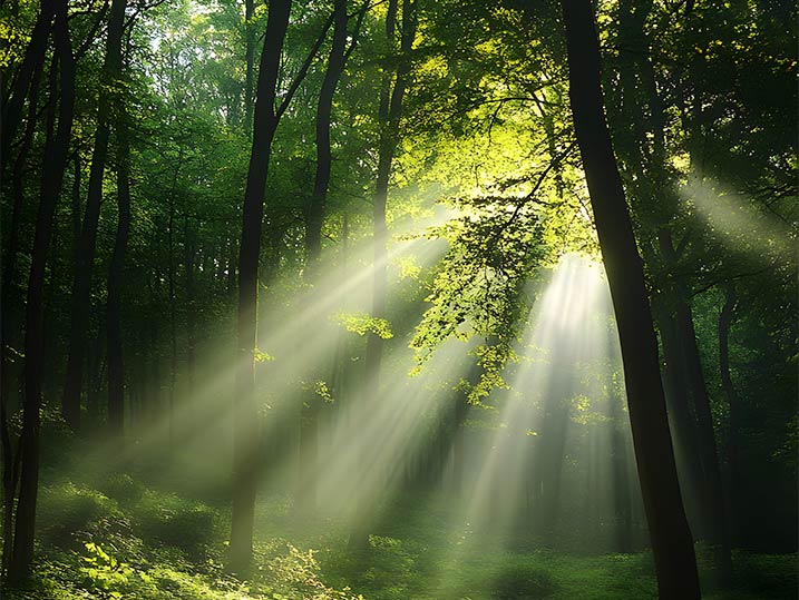 Sun shining through a forest as a metaphor for ADA website accessibility.